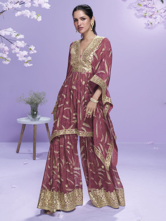 Digital Printed Pink Georgette Kaftan Style Gharara Suit