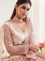 Bridal Heritage Heavy Embroidered Peach Net Lehenga Choli