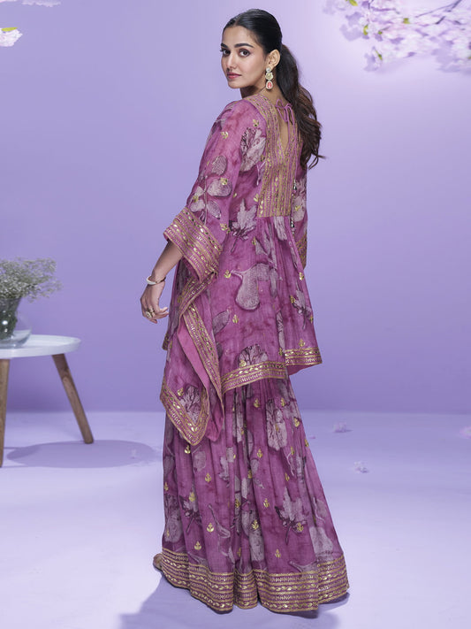 Digital Printed Onion Georgette Kaftan Style Gharara Suit