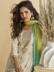 Off White And Green Festive Wear Gharara Suit