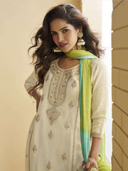 Off White And Green Festive Wear Gharara Suit