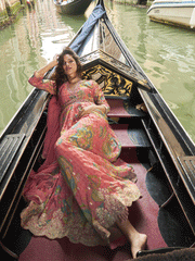 Digital Embroidered Pink Chinnon Festive Anarkali Gown