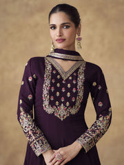 Purple Chinnon Silk Festive Anarkali Suit