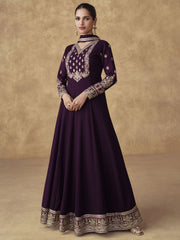 Purple Chinnon Silk Festive Anarkali Suit