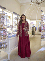 Maroon Embroidered Designer Style Gown with Jacket