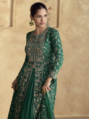 Green Embroidered Chinnon Wedding Party Lehenga Suit