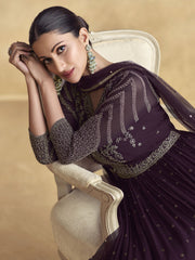Purple Embroidered Georgette Wedding Party Anarkali Suit