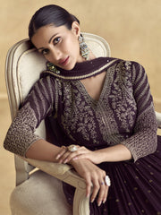 Purple Embroidered Georgette Wedding Party Anarkali Suit
