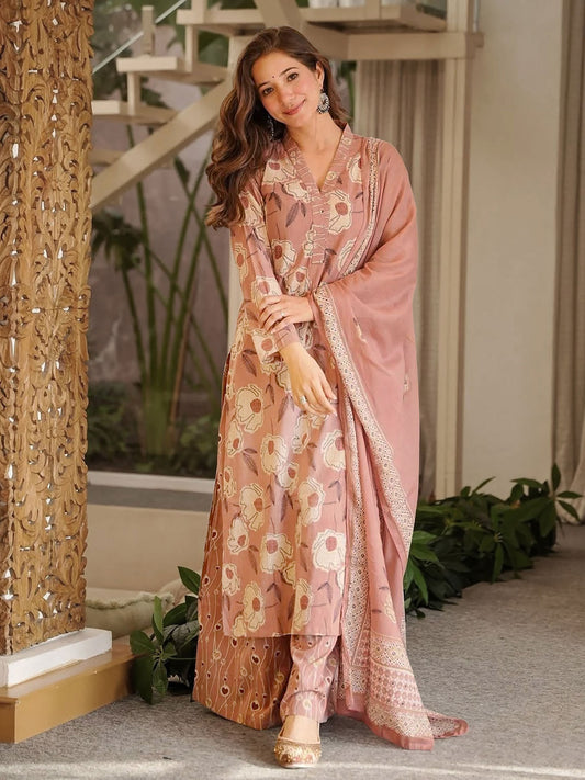 Peach Causul Wear Cottan Kurta Set