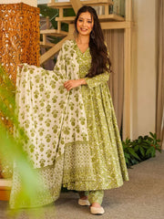 Green Digital Print Cottan Anaraki Style Suit
