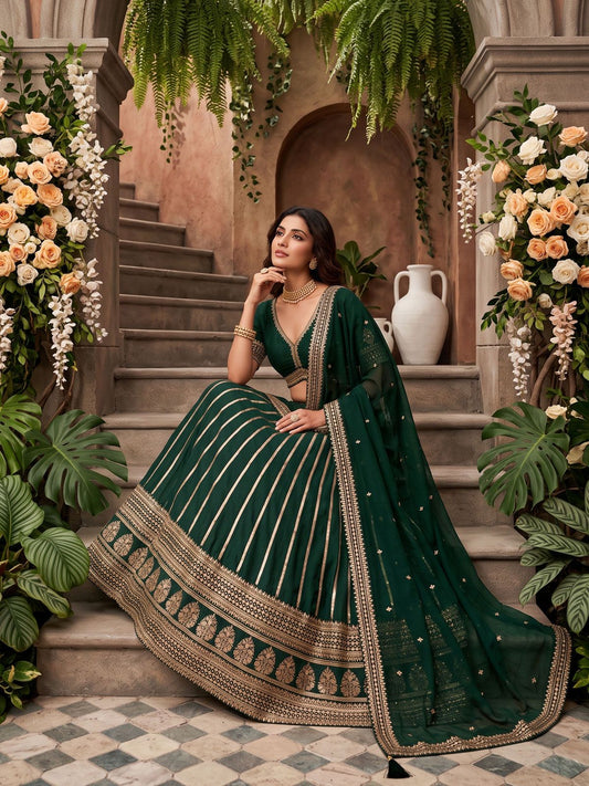 Dark Green Premium Silk Thered Work Lehenga Choli