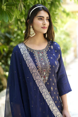Navy Blue Zari Silk Trendy Salwar Kameez