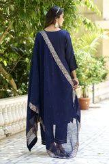 Navy Blue Zari Silk Trendy Salwar Kameez