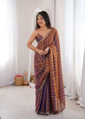 Purple Fendi Satin Sequence Embroidery Saree