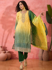 Yellow And Green Ombre Shaded Salwar Kameez
