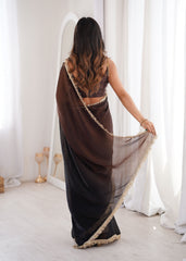 Black Fendi Satin Lace Work Saree
