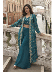 Teal Blue Embroidered Silk Salwar Kameez