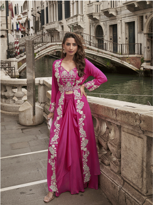 Rani pink lehenga with choli and shrug