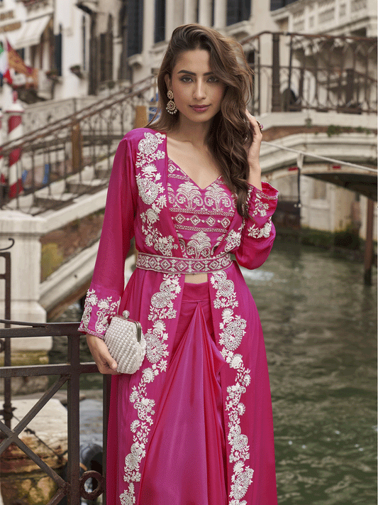 Rani pink lehenga with choli and shrug