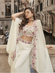 Pearl white palazzo with choli and shrug