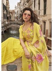 Lemon yellow lehenga with choli and shrug