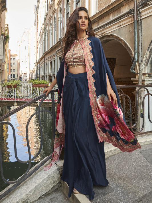 Ethnic Blue Crepe Silk Salwar Suit
