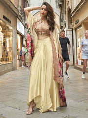 Cream Embroidered Work Crepe Silk Salwar Suit