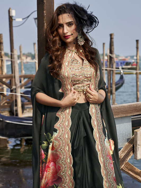 Black Crepe Silk Embroidered Work Salwar Suit for Ceremonial