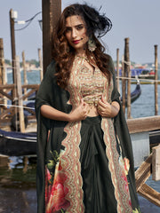 Black Crepe Silk Embroidered Work Salwar Suit for Ceremonial