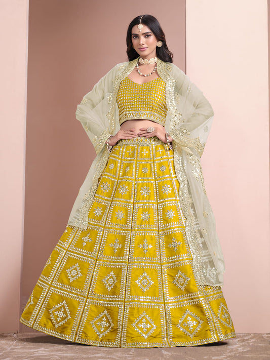 Yellow Embroidered Art Silk Festive Lehenga Choli