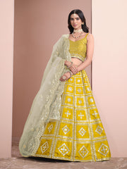 Yellow Embroidered Art Silk Festive Lehenga Choli