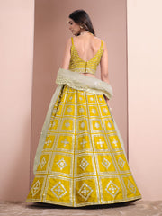 Yellow Embroidered Art Silk Festive Lehenga Choli