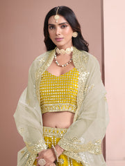 Yellow Embroidered Art Silk Festive Lehenga Choli