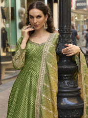 Green And Yellow Traditional Embroidery Anarkali Suit