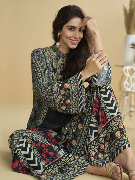 Multi Colour Crepe Silk Salwar Suit