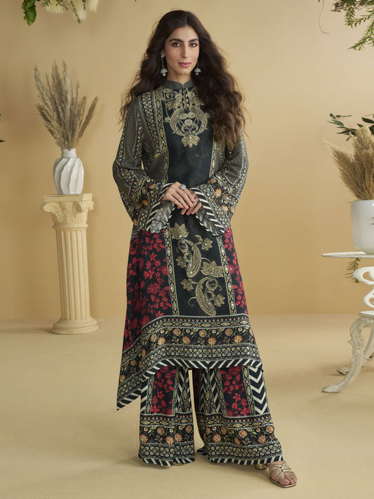 Multi Colour Crepe Silk Salwar Suit