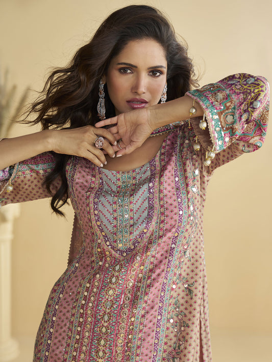 Crepe Silk Readymade Salwar Suit In Multi Colour