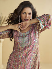 Crepe Silk Readymade Salwar Suit In Multi Colour