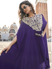 Purple Crepe Silk Zari Sequins Zardosi Thread Embroidered Indowestern Suit Festive Wear