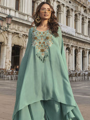 Silk Embroidered Sea Green Salwar Kameez