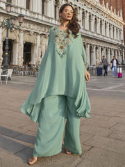 Silk Embroidered Sea Green Salwar Kameez
