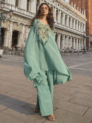 Silk Embroidered Sea Green Salwar Kameez