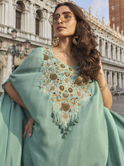 Silk Embroidered Sea Green Salwar Kameez