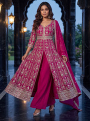 Pink Slit Anarkali Style Wedding Palazzo Suit