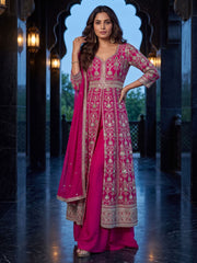 Pink Slit Anarkali Style Wedding Palazzo Suit