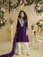 Deep Purple Silk Embroidered Gota Work Palazzo Suit Festive Wear