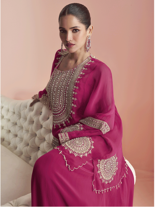 Pink Indo Western Style Designer Party Sharara Suit