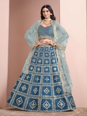 Blue Embroidered Art Silk Festive Lehenga Choli