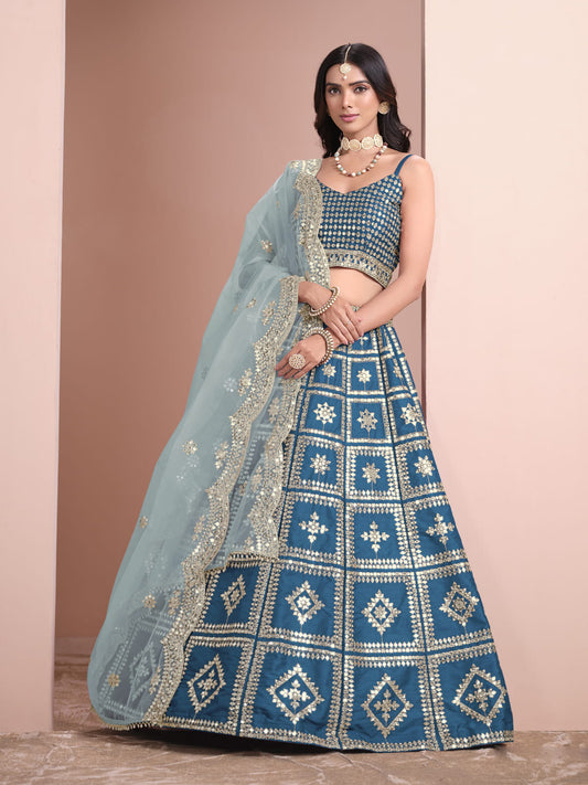 Blue Embroidered Art Silk Festive Lehenga Choli