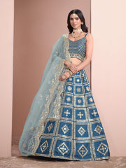 Blue Embroidered Art Silk Festive Lehenga Choli